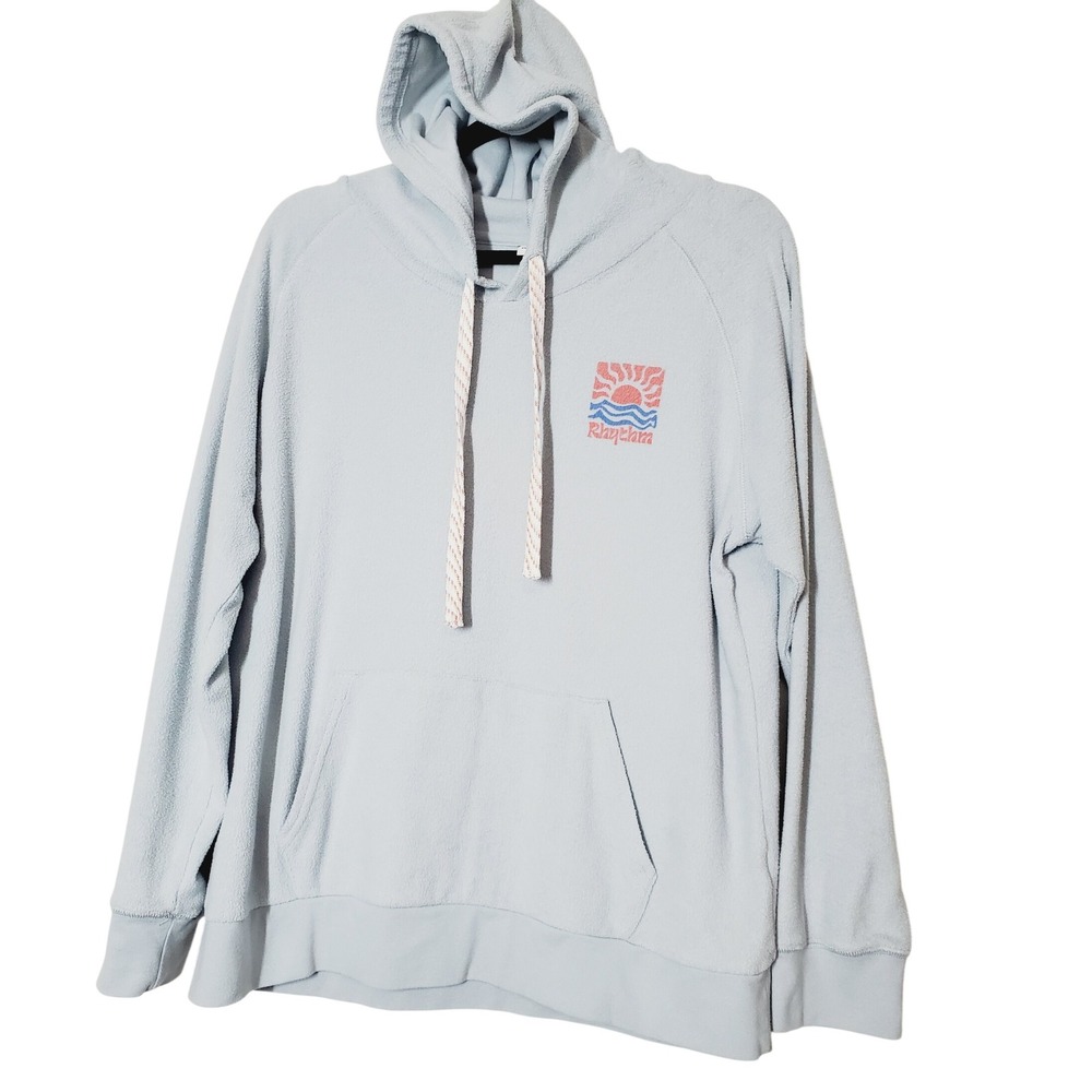Rhythm Light Blue Fleece Sunset Wave Graphic Hoodie Pullover Women's Large